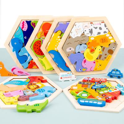 China Toy Craft Educational Cartoon Jigsaw 3d Jigsaw Puzzle Traffic Board Hexagon Animal Intelligence Puzzle for sale