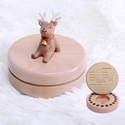 China Fashion Cartoon Kids Baby Tooth Container Different Styles Baby Milestone Gift Wooden Tooth Box for sale