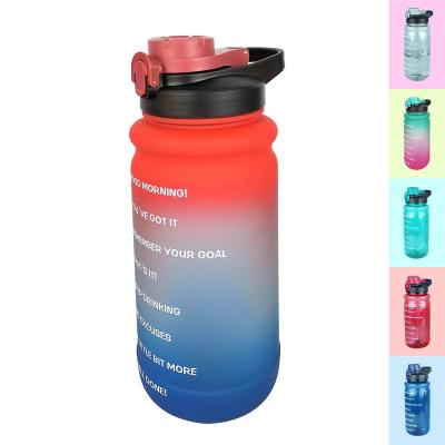 China 64oz BPA Free Viable Water Jug Gallon Motivational Plastic Water Bottle With Time Marker Straw For Fitness Gym Sports for sale