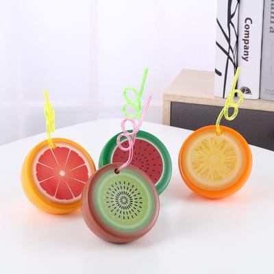 China Creative Plastic Fruit Cup Disposable Cartoon Watermelon Drink Cup Disposable Cold Orange Shape Plastic Bottle 500ml for sale