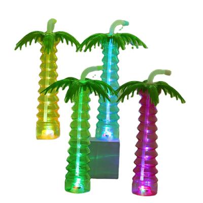 China With or Without 16oz Lightweight Disposable Plastic Straw Cup IlluminatedCoconut Tree Shape Plastic Juice Bottle With Light On Bottom for sale