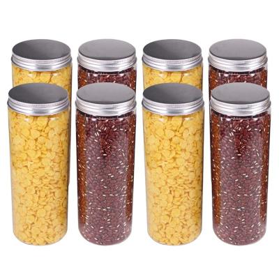 China Clear Food Storage 600ml Upright Cylinders Plastic Storage Jars Wide Open Tubs With Aluminum Lids for sale