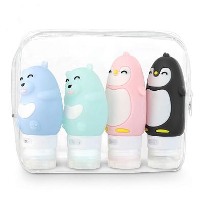 China 4 Pack Travel Bottles Personal Care With PVC Bag 3oz 90ml Shape Silicone Creative Travel Bottles Set For Shampoo Conditioner Lotion Dispenser for sale