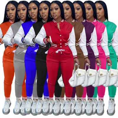 China Breathable Two-Piece Set Color Jacket Gym Sports Baseball Tennis Women's Simple Satin Tracksuit for sale