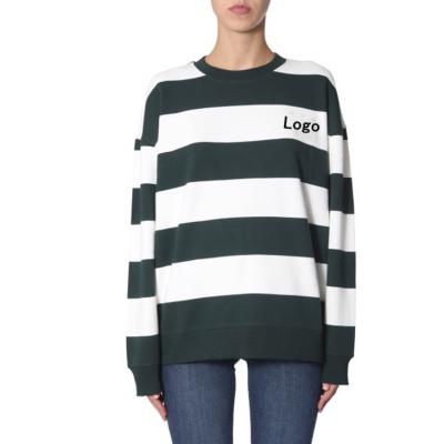 China Anti-pilling New French Terry Striped Cotton Sweatshirt Women Autumn Crew Neck Drop Shoulder for sale