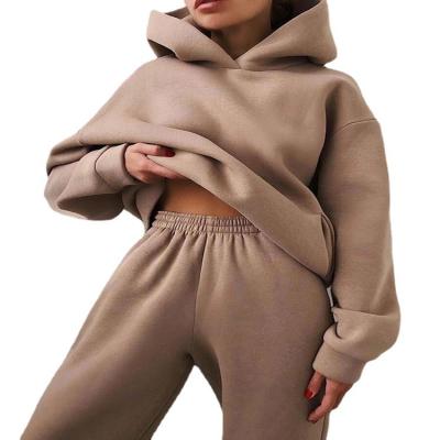 China New Fashion Stylish Solid Breathable Suits Autumn Winter Warm Hoodies 2 Piece Set Women's Fleece Oversized Tracksuit for sale