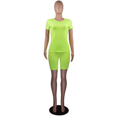 China Anti-wrinkle top and biker shorts two piece matching set Neon Sexy Club Teams Sweatsuit Biker Shorts Sets for sale