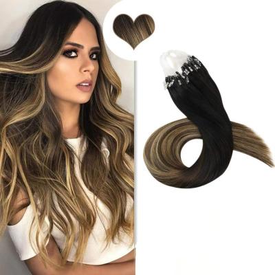 China Micro Curl Wave Double Vigin Ombre Remy Hair Silky Straight Drawn Micro Hair Extensions for sale