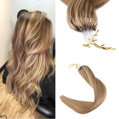 China Virgin Micro Pulled Remy Human Hair Micro Loop Ring Hair Silky Straight Double Wave Good Quality Prebonded Loop Hair Extensions for sale