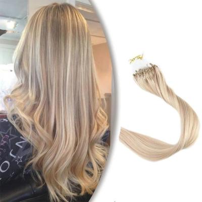 China Prebonded Brazilian Remy Human Micro Loop Hair Big Wave Micro Loop Ring Hair Extensions Highlight Silky Straight Running Color for sale