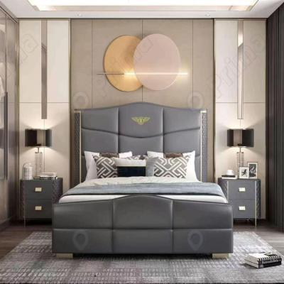 China (Other) Adjustable Modern Home Furniture 1.8M Queen Size Leather Twin Bed for sale