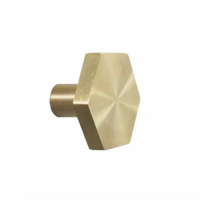 China Durable Custom Furniture Brushed Gold Hexagon Brass Knob Handle For Wardrobe Cabinet Drawers for sale