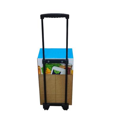 China Hot Sale Corrugated Paper Cart Box Exhibition Trolley Display With Plastic Handle for sale