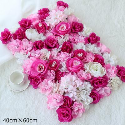 China 3D Artificial Wedding Decoration Rose Flowers Garlands Plants Wedding Backdrop Panel Runner Party Flower Wall Decorative for sale