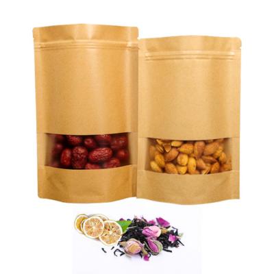 China Eco-friendly Recyclable Salt Nut Tote Bag Paper Packaging Pouch Stand Food Dry Bag Candy Bag With Windows for sale