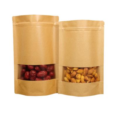 China Eco-friendly Recyclable Salt Nut Tote Bag Paper Packaging Pouch Stand Food Dry Bag Candy Bag With Windows for sale