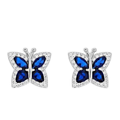 China Beautiful Cute 925 Sterling Silver Stud Earrings With Colorful Stones Butterfly Stud Earrings For Women for sale