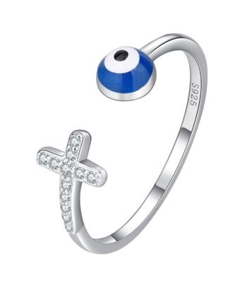 China Cute Hot Sales Enamel Jewelry Rings 925 Sterling Silver Devil's Eye Cross Ring for sale