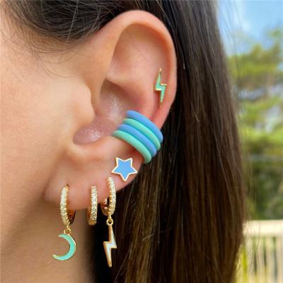 China PS TRENDY Customize Colorful Star Made Earrings Moon Enamel Dangle Earrings for sale