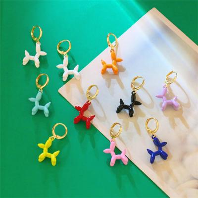 China European Hot Selling PS Fashion Dog Earrings Pendant Jewelry Circle Enamel Balloon Dog Brass Earrings for sale