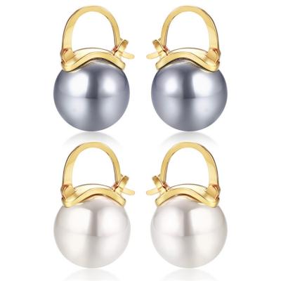 China Fashion New PS 2021 Fashion Brass Made Baroque Simulated Pearl Huggie Earrings Jewelry Circle Pearl Earring for sale