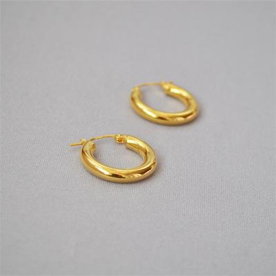 China Huggies 18K Gold Color PS Thick Hoops Hoop Earrings Nickel Free Brass Lead Free Hoop Earrings 22mm Small For Women for sale