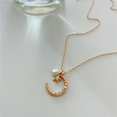 China PS FASHIONABLE 2020 Fashion S925 Sterling Silver Ladies Jewelry High Quality Pearl Star Moon Necklace Summer for sale