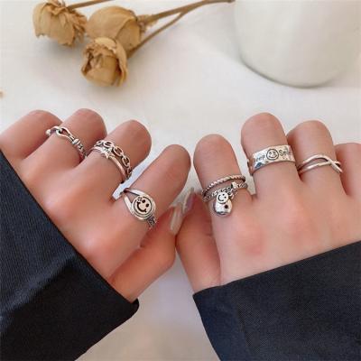 China Fashion PS Fashion New Engraved Smile Rings Accessories S925 Sterling Silver Made Adjustable Rings for sale