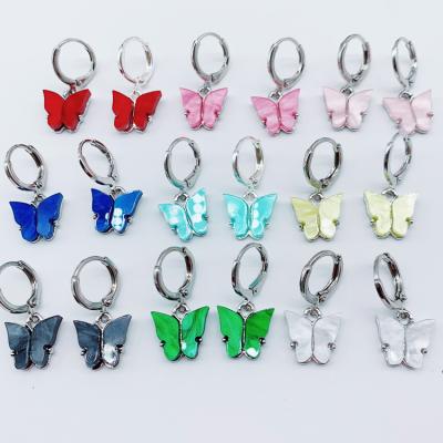 China Fashion PS 2020 hot sale fashion acrylic butterfly jewelry silver plated copper circle butterfly earrings for sale