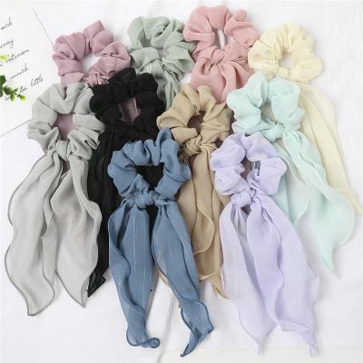 China New Fashion High Quality Fabric PS Chiffon Made Hair Bow Tied Scarf Luxury Accessory Ponytail Holder Scunchies for sale