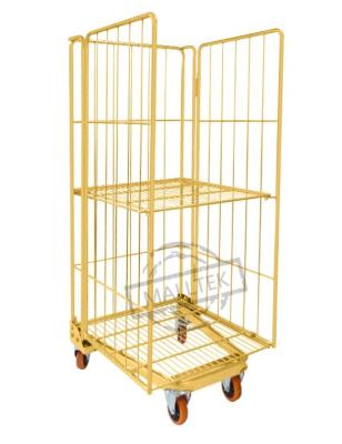 China Steel Logistics Trolley Transports Foldable Frame Metal Security Wire Mesh Trolley for sale