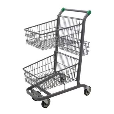 China High Quality Double Basket Shopping Cart Two layer Storage Supermarket  Trolley for sale