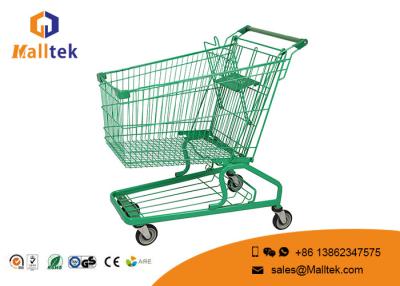 China Green Supermarket Shopping Trolley Customized Logo With Coin Lock System for sale