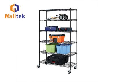 China Detachable 5 Tier Powder Coated Metal Wire Storage Shelf With Wheel for sale