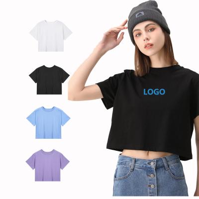 China Custom Print Cotton Anti-Wrinkle Women's Crop Top T-Shirt For Fitness With Your Design Logo Plain Crop Tops For Women Tight Fitted T-shirt for sale