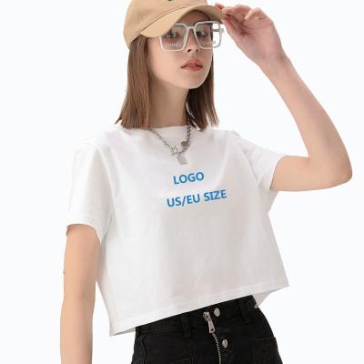 China Anti-wrinkle 220gsm cotton women's fashion simple crop tops sexy custom top casual slim crop top fitness women T-shirt crop top for sale