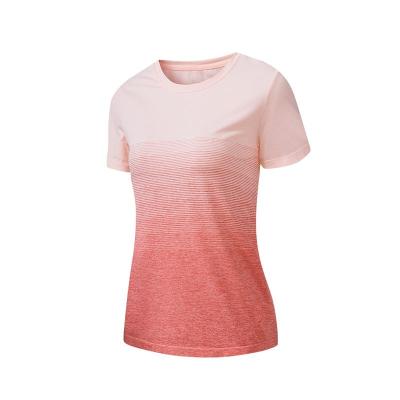 China Custom Seamless Quick Dry Gradient Colored Quick Dry Shirts Ombre Fitness Yoga Gym Women's Running T-shirt for sale