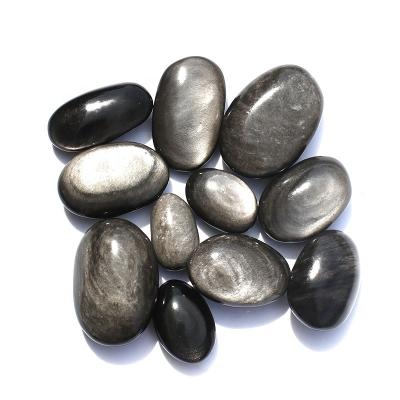 China Wholesale Europe Hand Carved Natural Silver Obsidian Palm Crystal Stone for sale