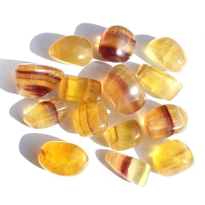 China Wholesale Natural Yellow Fluorite Freeform Crystal Tumbled Stone from Europe for sale