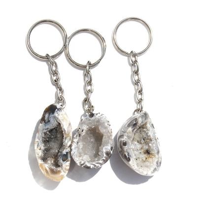 China Europe Wholesale Natural Cute Geode Agate Crystal Key Chain for sale