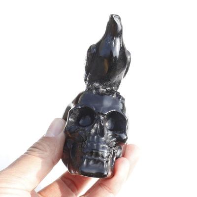 China Europe Obsidian Crystal Bird Head Skulls For Natural Black Fengshui for sale