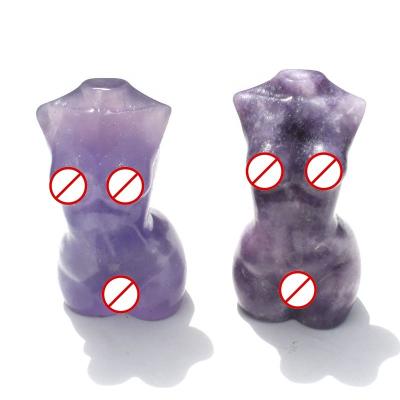 China Europe factory produce hand carved natural purple mica and fluorite crystal female model for home decor for sale