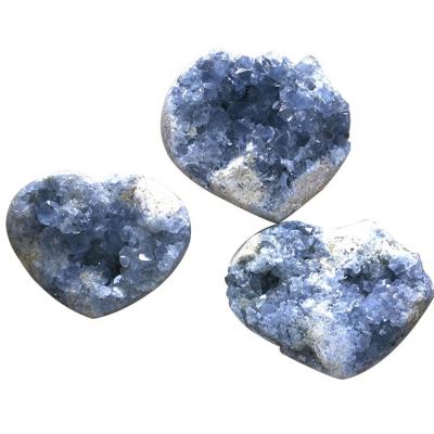 China Wholesale Natural Heart Shaped Blue Healing Crystal Quartz Crystal Cluster Celestite from Europe for sale