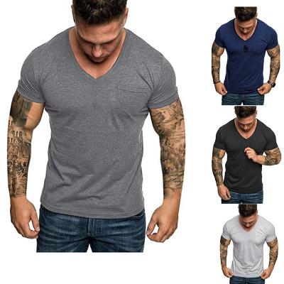 China Compressed Casual Slim Fit Short Slim Fit T-Shirt Solid Color Compressed T-Shirts V-Neck Compressed T-shirt Sleeve Top Blouse Men's T-Shirts for sale