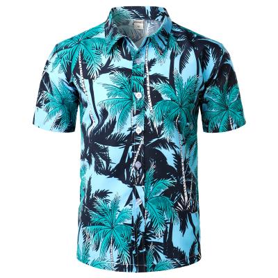 China Hawaiian Anti Wrinkle Palm Print Beach Shirt For Men 2021 5xl Sleeve Shirt Dress Aloha Shirts Mens Holiday Vacation Summer Shorts for sale