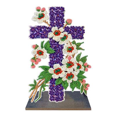 China Europe Art Ornament Flower Vase Religion Cross 5d Diamond Mosaic Painting DIY Diamond Painting Wooden Ornament Adult Children Kids Gifts for sale