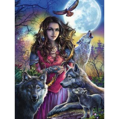 China American style ab drill wolf 5d Diy Diamond Painting Kits Wholesale of Diamond Art Embroidery Painting Portrait Girl for sale