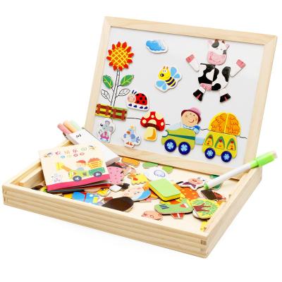 China DIY Toy Children Educational Jigsaw Magnetic Wooden Jigsaw Animal Multifunctional Double-Sided Drawing Board Drawing Board for sale