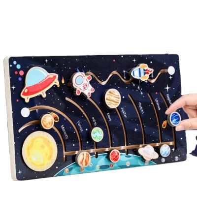 China DIY TOY Montessori Wooden Solar System Slide Maze Board Space Planet Cognitive Baby Early Education Wooden Puzzle for sale