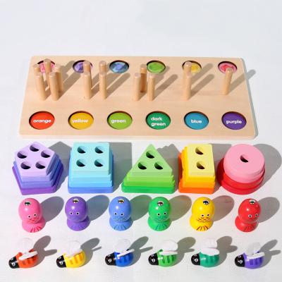 China Educational Wooden Toy Baby Wooden Toys Fishing Game Clip Bee Matching Stacking Toys Montessori Toys for 1 to 3 Year Old Boys Girls Toddlers for sale